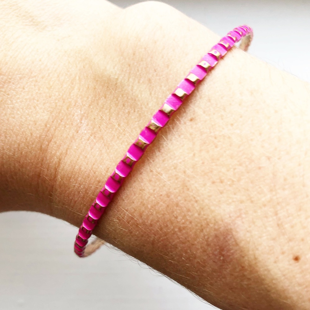 Vintage thin gold & pink stacking bangle bracelet